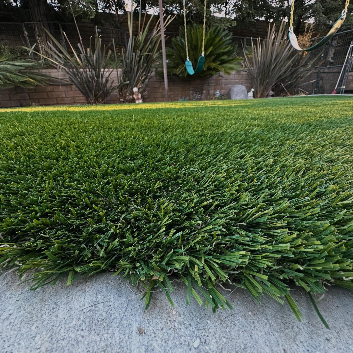 Emerald Ridge artificial grass Backyard swing set Yucaipa CA Artificial Grass Edging, Green-R Turf of Coachella Valley, CA